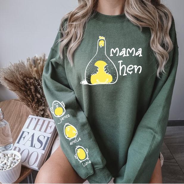 Custom Chicken Mama Hen Sweatshirt With Kids Names