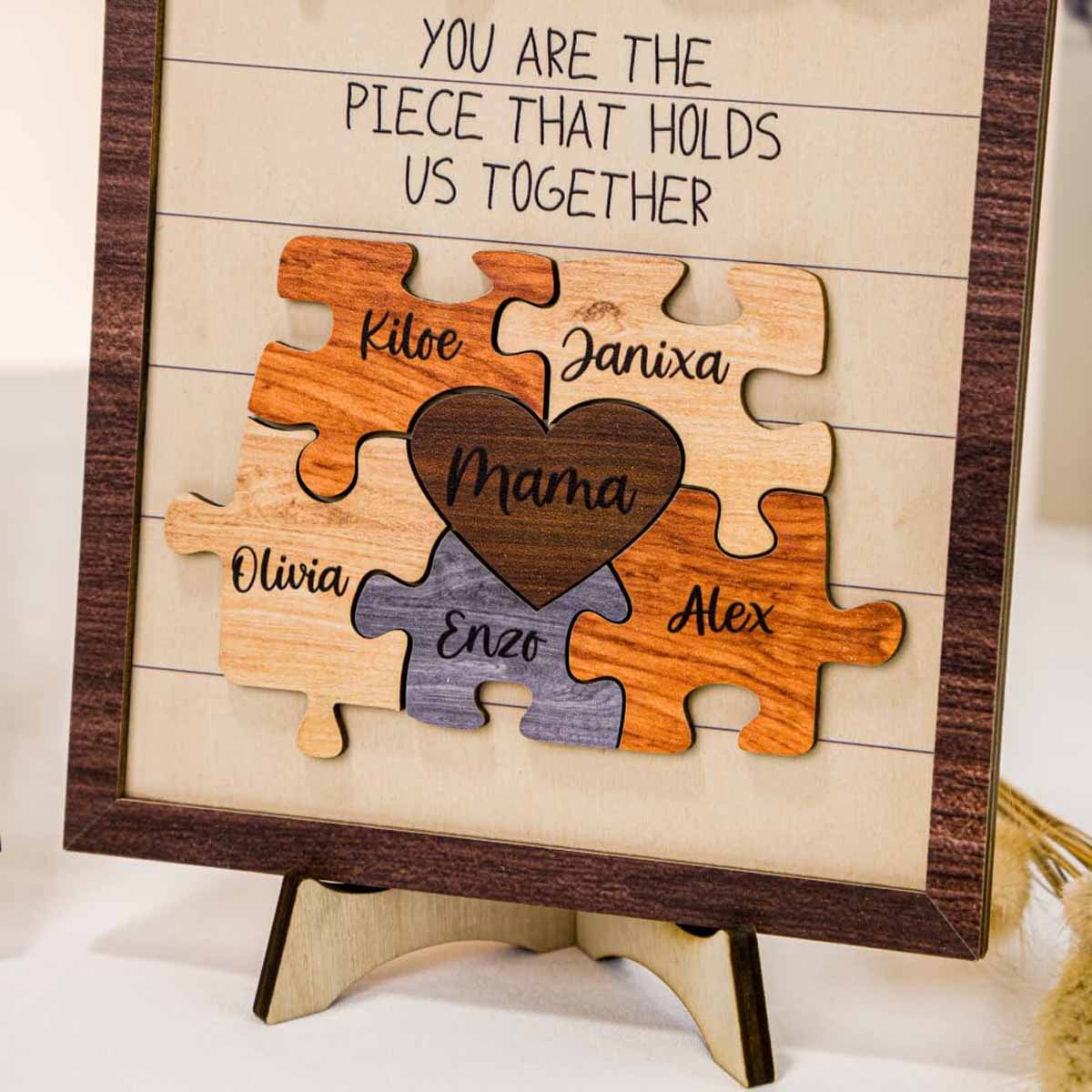 Custom Wooden Keepsake Puzzle Piece For Mom Grandma