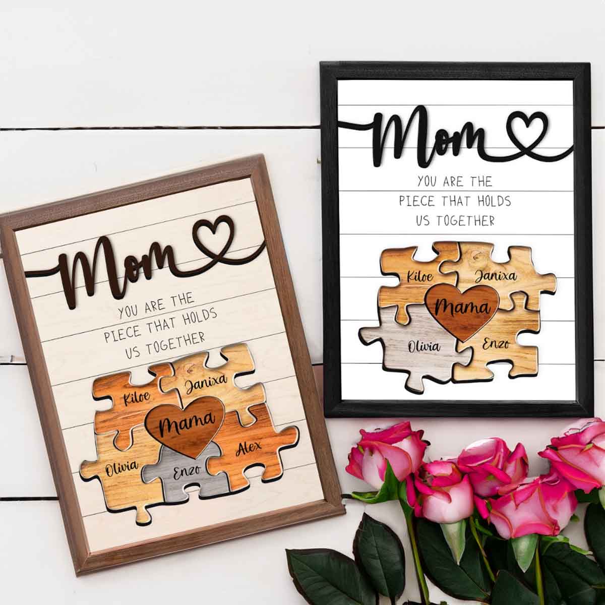 Custom Wooden Keepsake Puzzle Piece For Mom Grandma