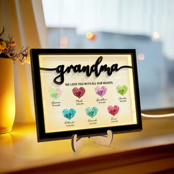 Custom Birthstone Constellation Personalized 2-Tier Wooden Plaque With LED Gift For Grandma