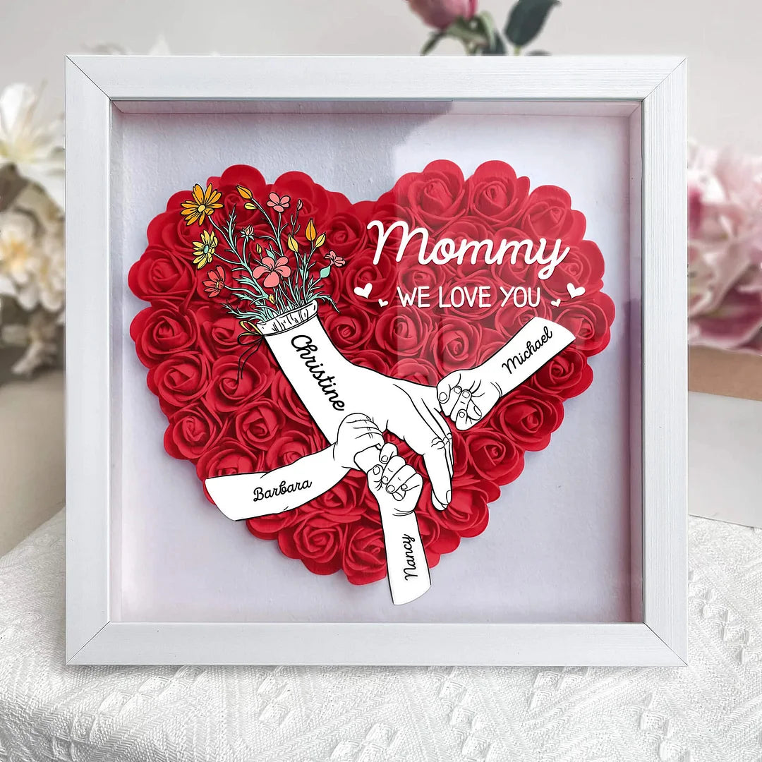 Mom Hands Holding We Love You - Personalized Flower Shadow Box With Led Light