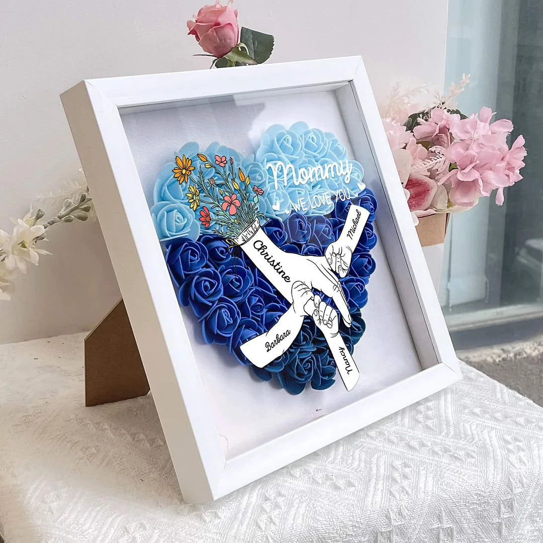 Mom Hands Holding We Love You - Personalized Flower Shadow Box With Led Light