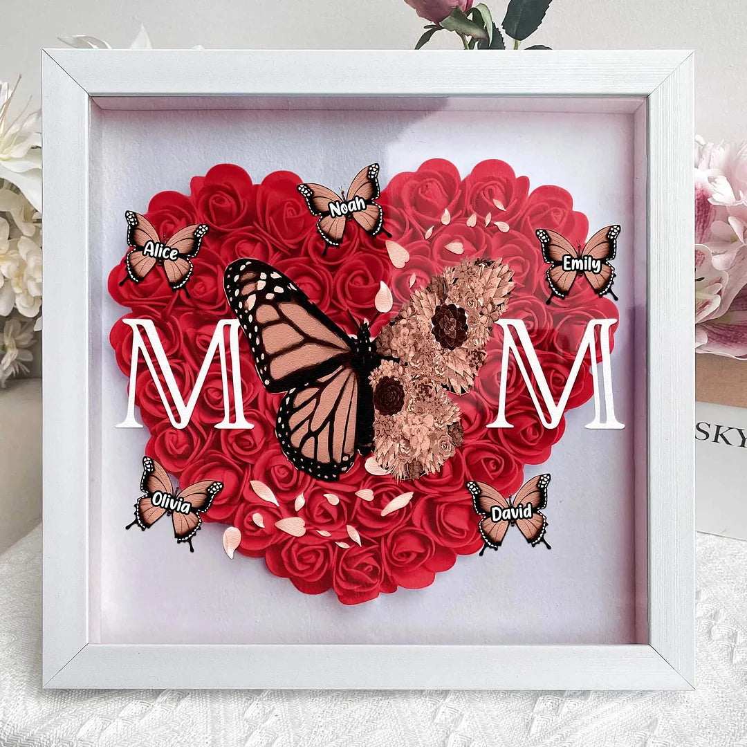 Mom - Butterfly Version - Personalized Flower Shadow Box With LED Light