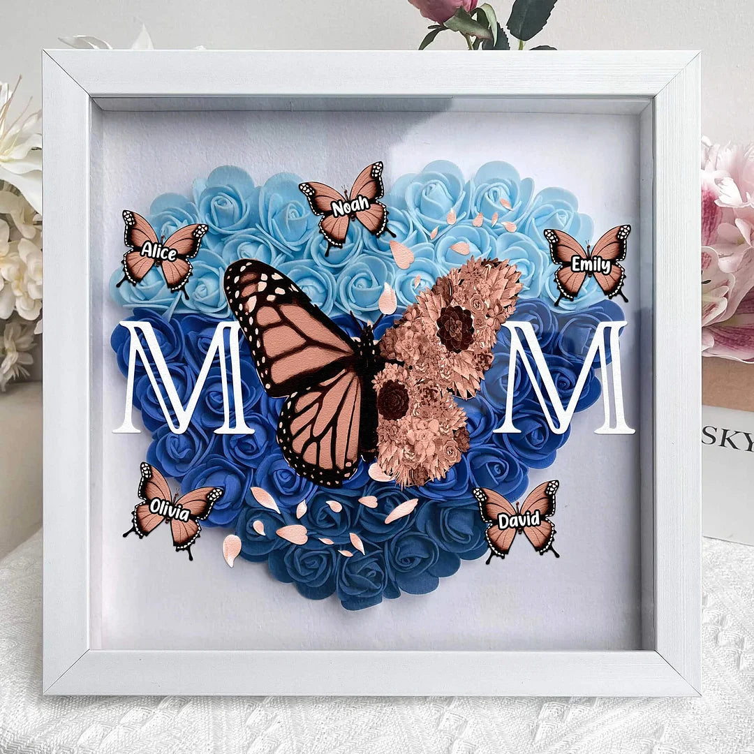Mom - Butterfly Version - Personalized Flower Shadow Box With LED Light