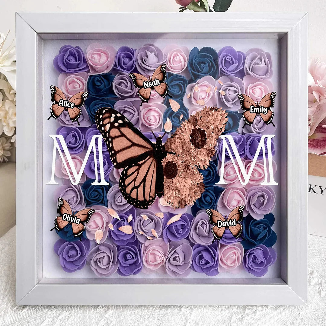Mom - Butterfly Version - Personalized Flower Shadow Box With LED Light