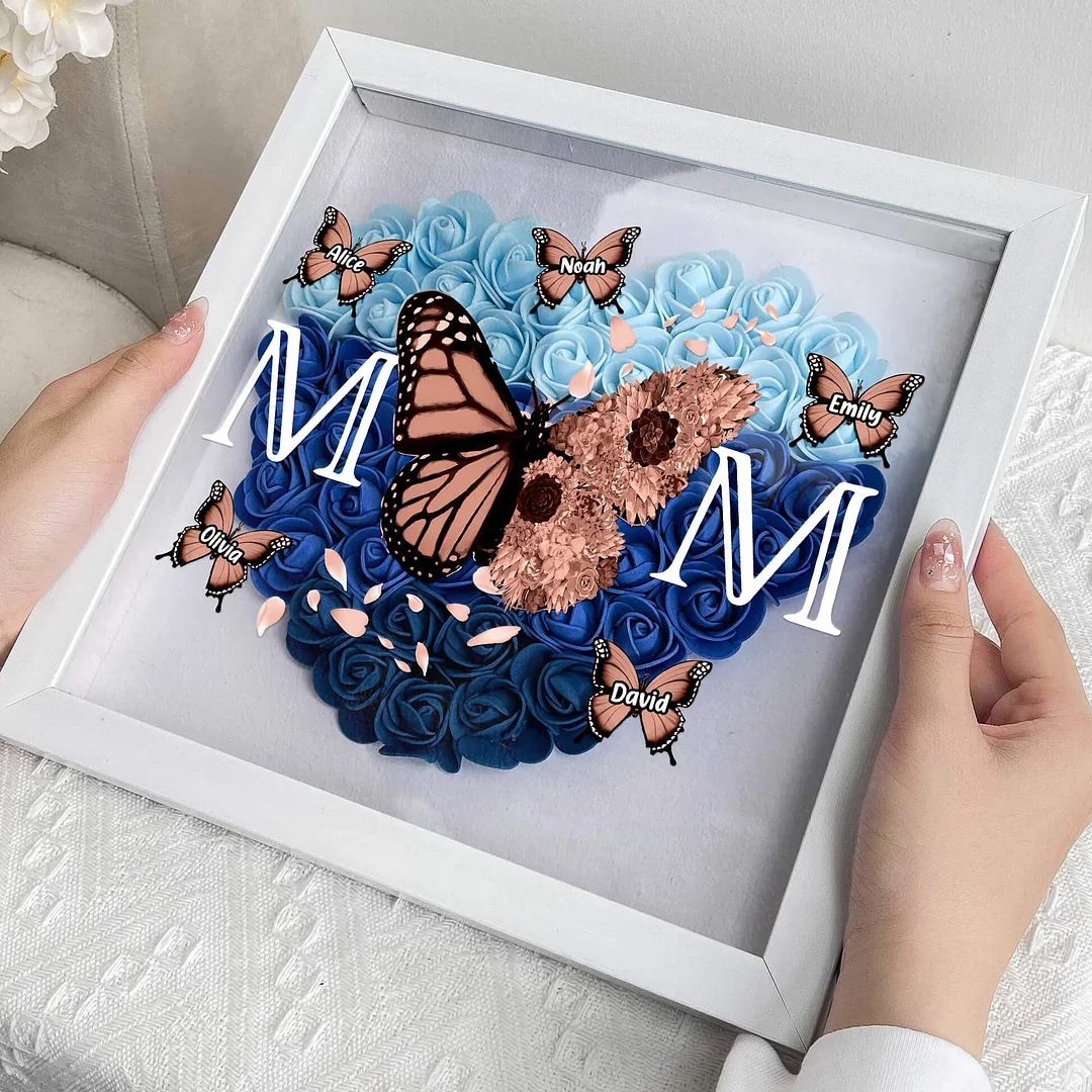 Mom - Butterfly Version - Personalized Flower Shadow Box With LED Light