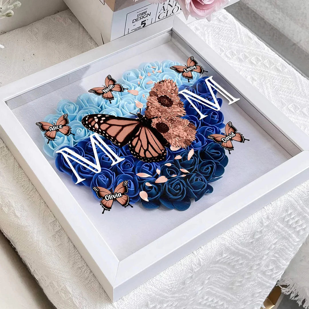 Mom - Butterfly Version - Personalized Flower Shadow Box With LED Light