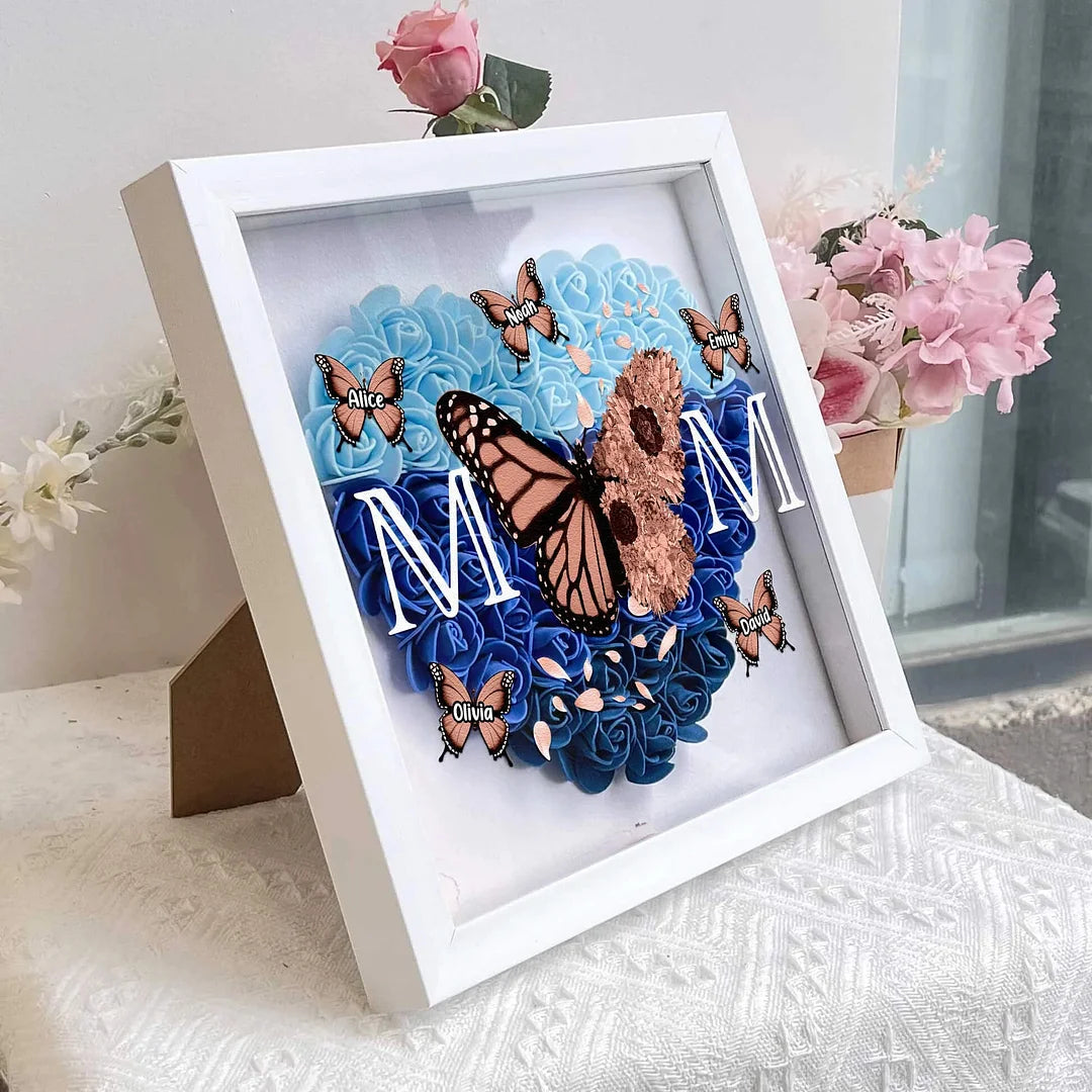 Mom - Butterfly Version - Personalized Flower Shadow Box With LED Light
