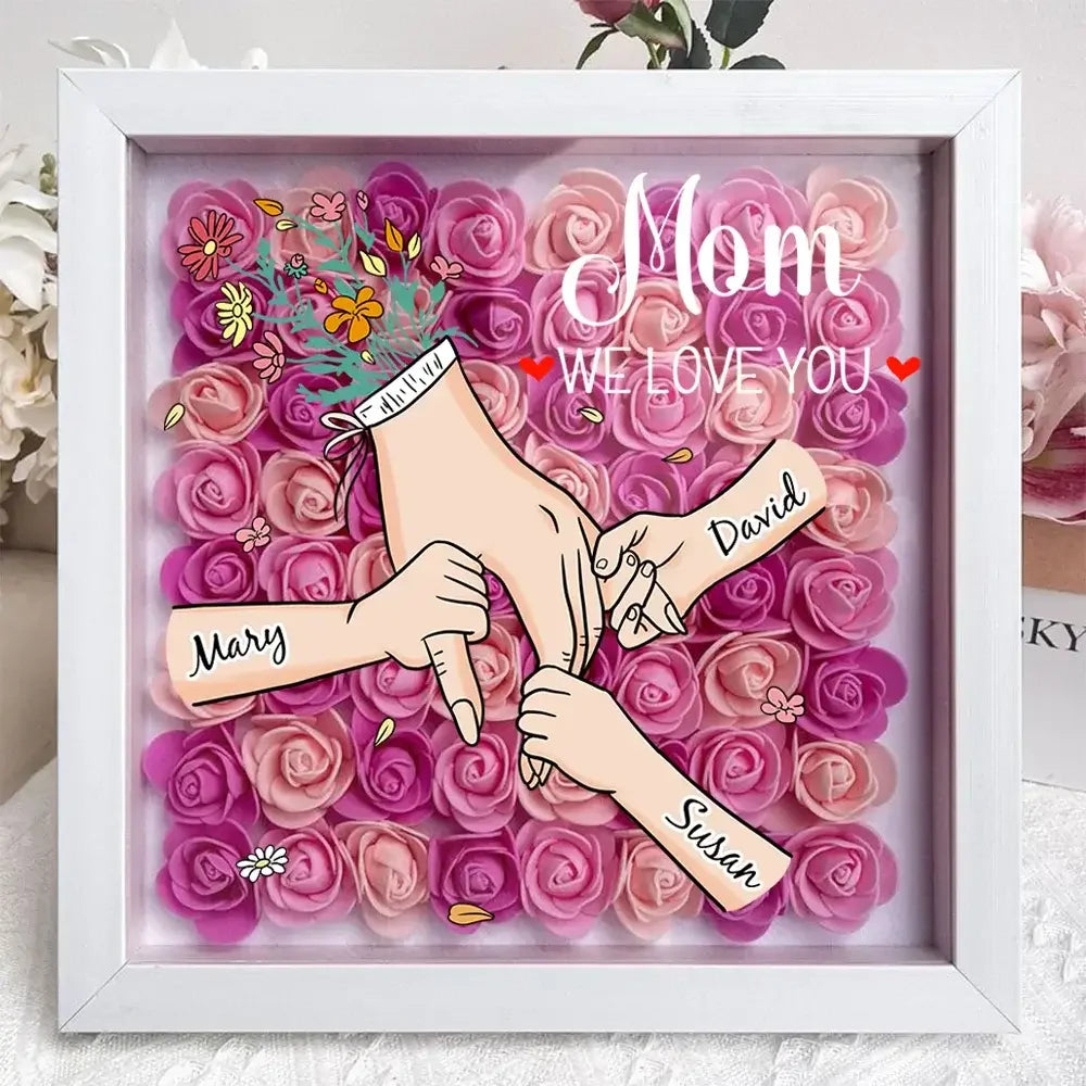 Family Love Blooms Forever - Personalized Flower Shadow Box With Led Light