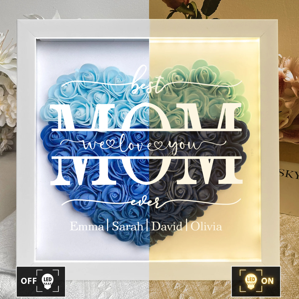 Best Mom Ever - Personalized Flower Shadow Box With Led Light