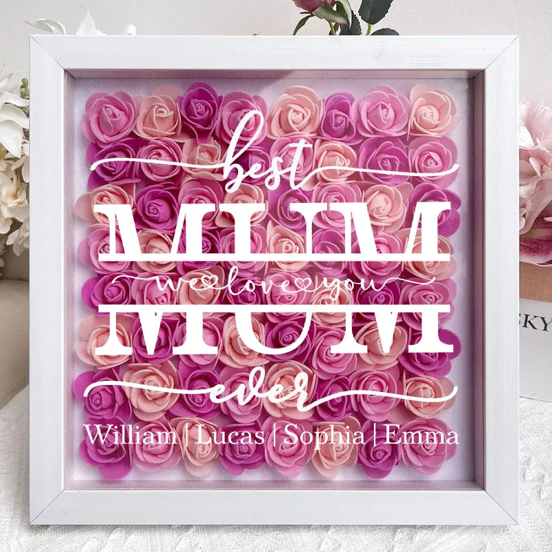 Best Mom Ever - Personalized Flower Shadow Box With Led Light