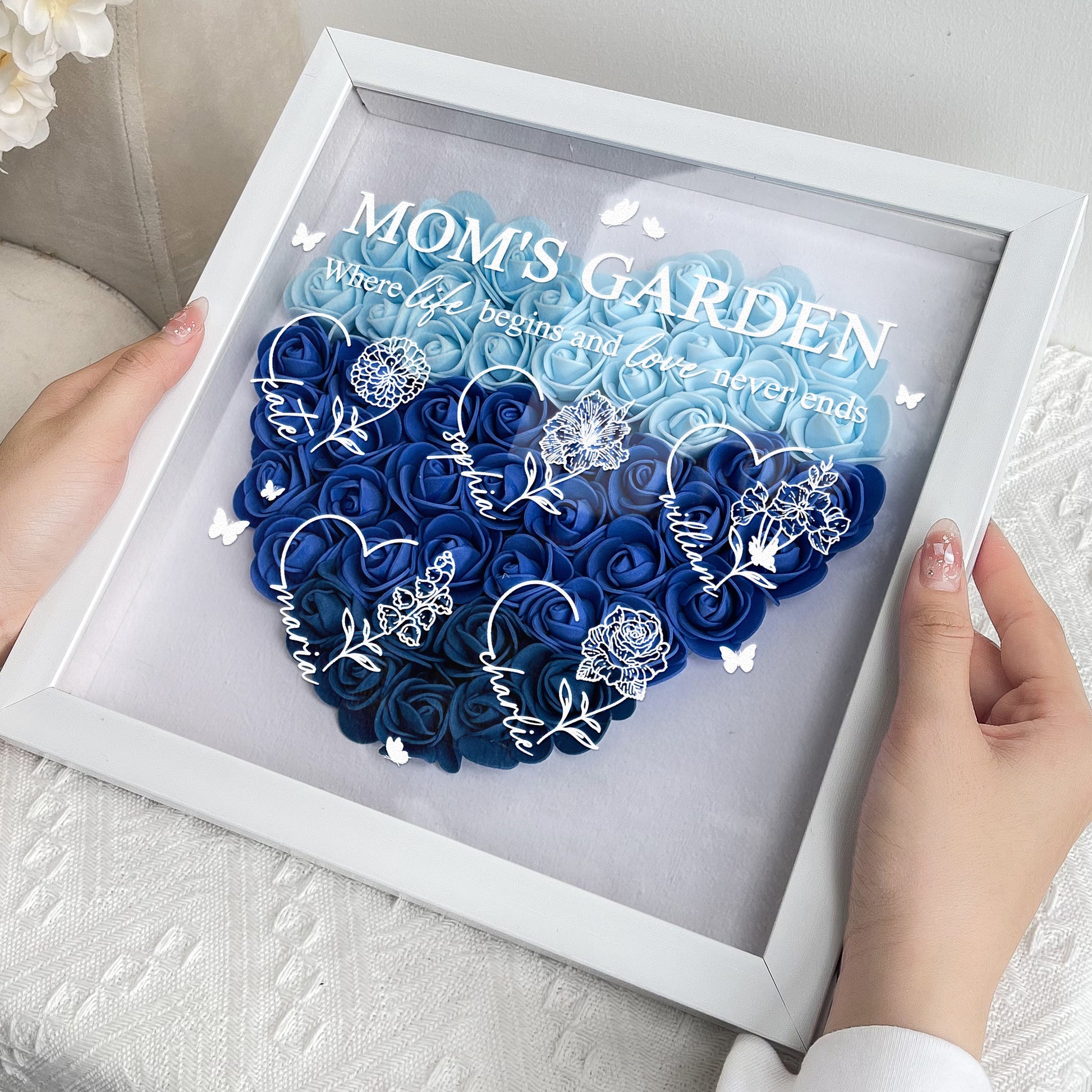Mom's Garden Custom Kids' Names & Birth Flowers - Personalized Flower Shadow Box