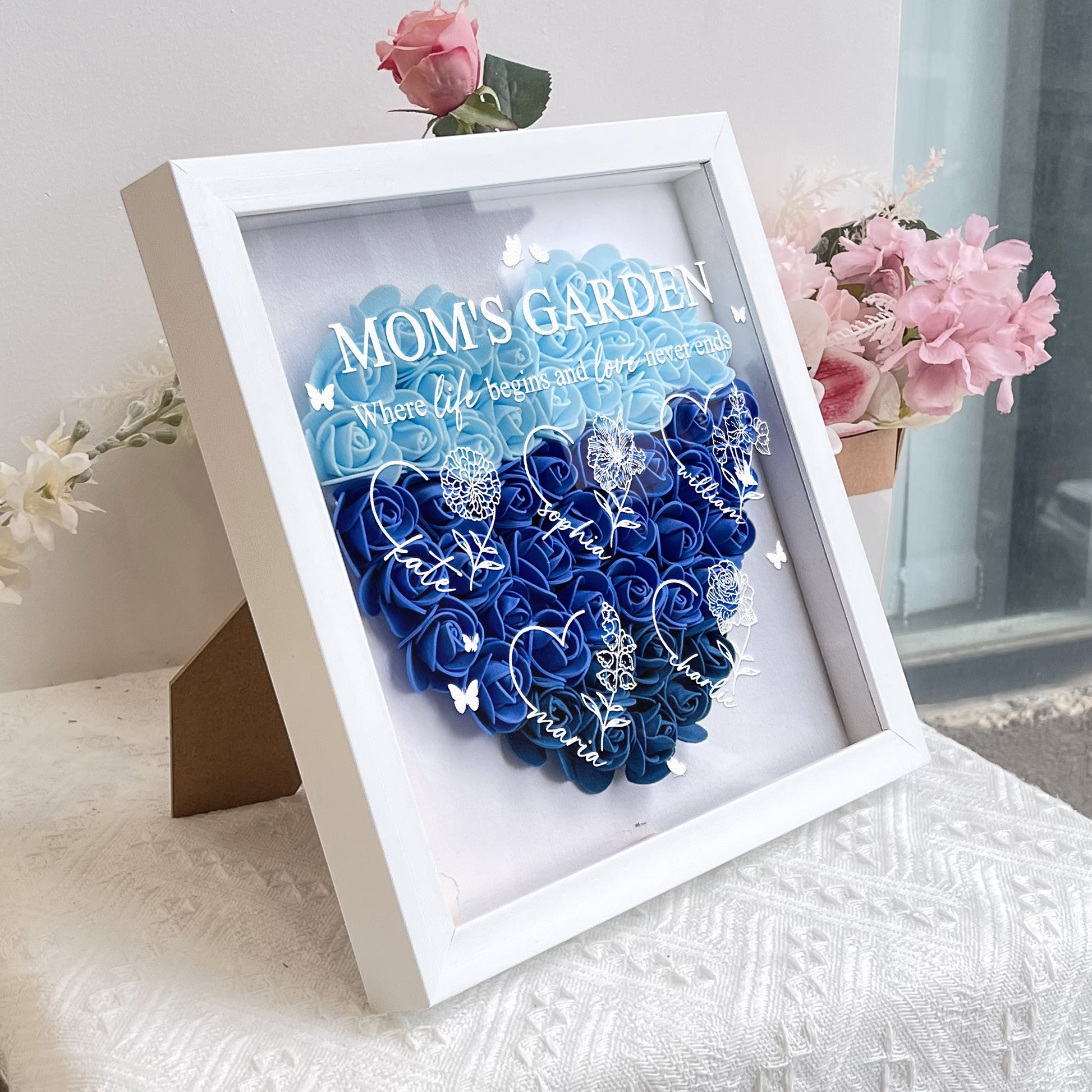 Mom's Garden Custom Kids' Names & Birth Flowers - Personalized Flower Shadow Box
