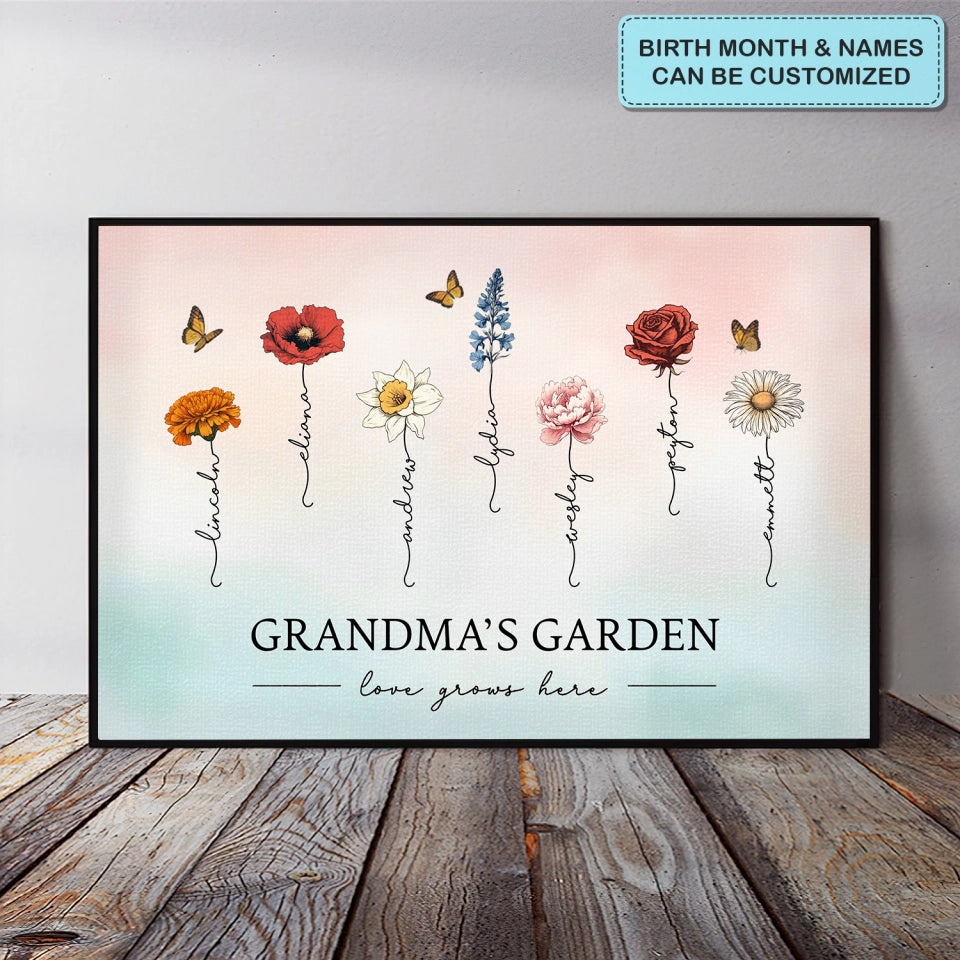Grandma's Garden Love Grows Here - Personalized Custom Poster/Wrapped Canvas