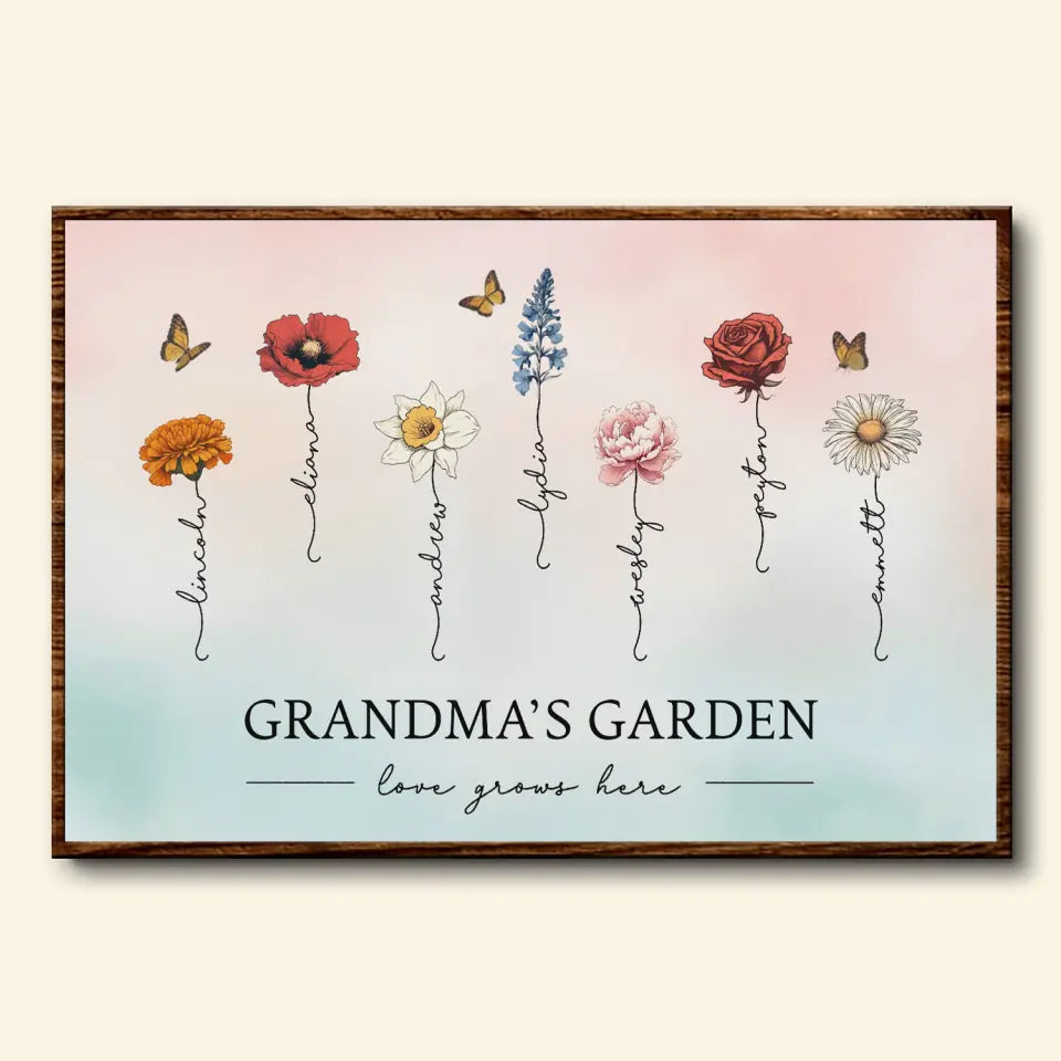 Grandma's Garden Love Grows Here - Personalized Custom Poster/Wrapped Canvas