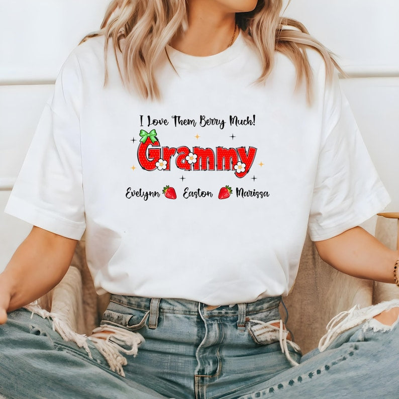 Custom Strawberry Mom T-Shirt with Child's Name Printed - Sweet Mother's Day Gift for Her
