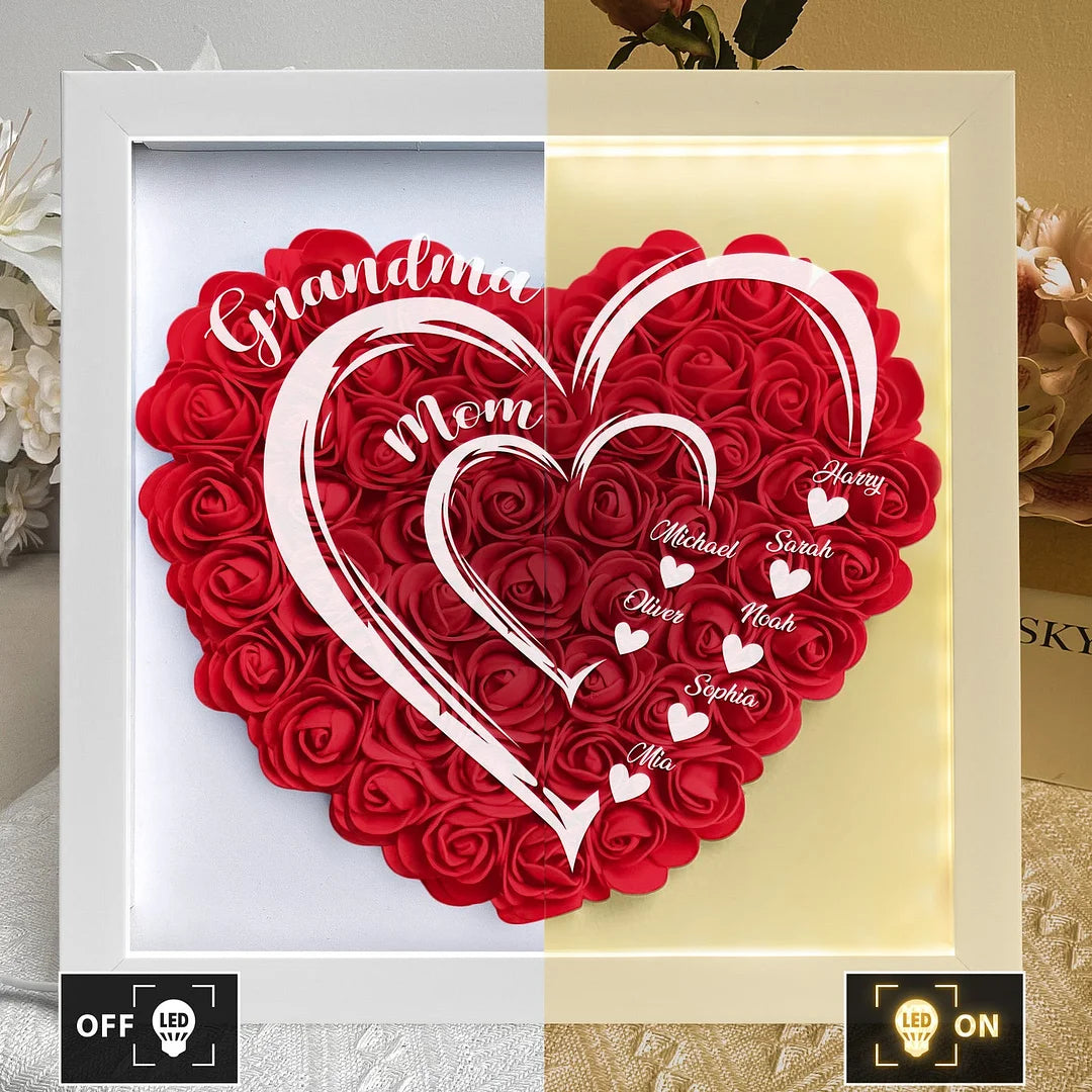 Grandma Hearts Mom Hearts - Personalized Flower Shadow Box