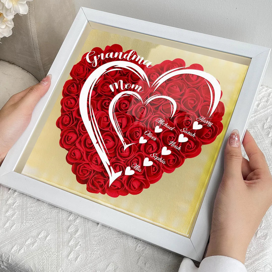 Grandma Hearts Mom Hearts - Personalized Flower Shadow Box