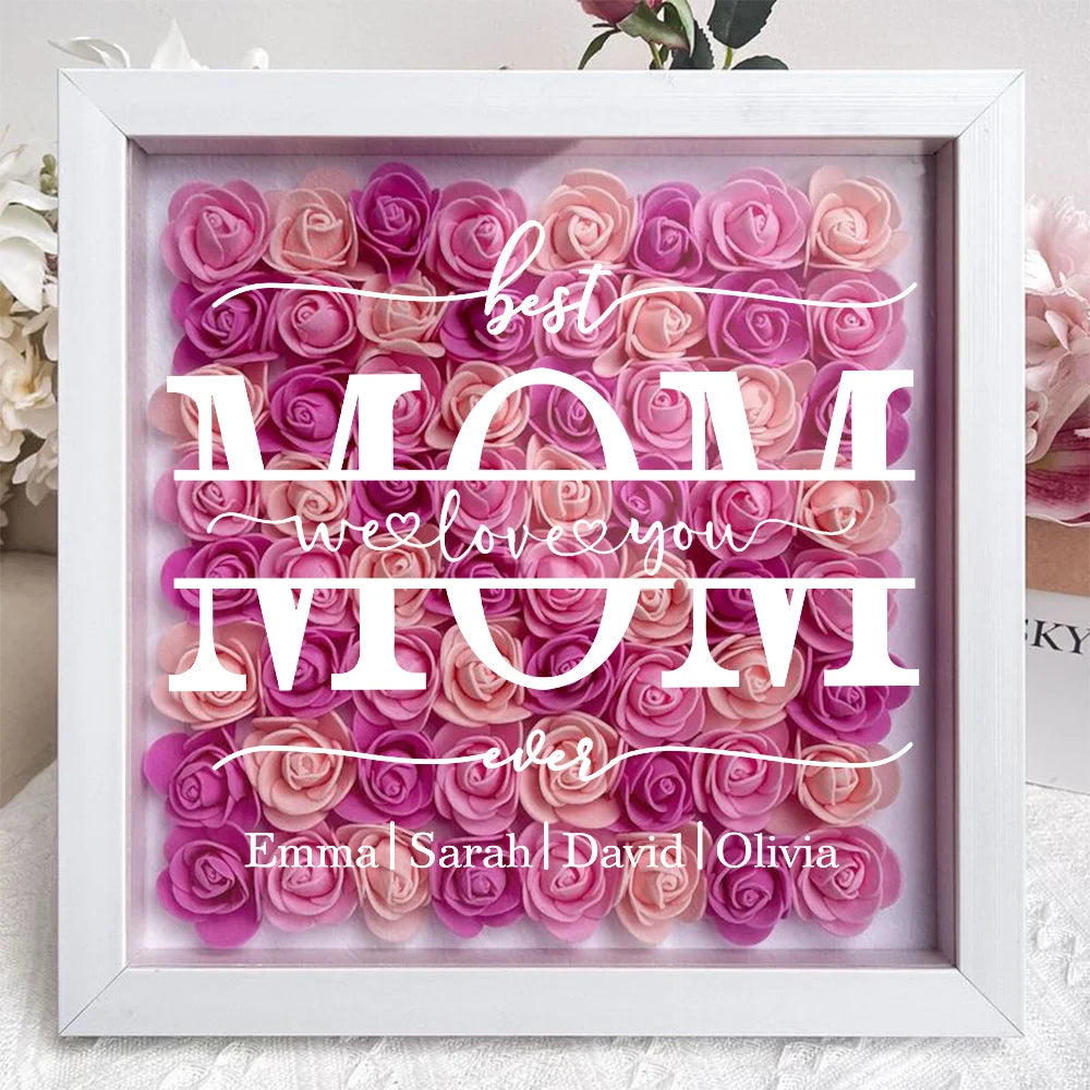 "Best Mom Ever" Heart Shaped Flower Shadow Box | Customized Gift for MUM, Nana Grandma