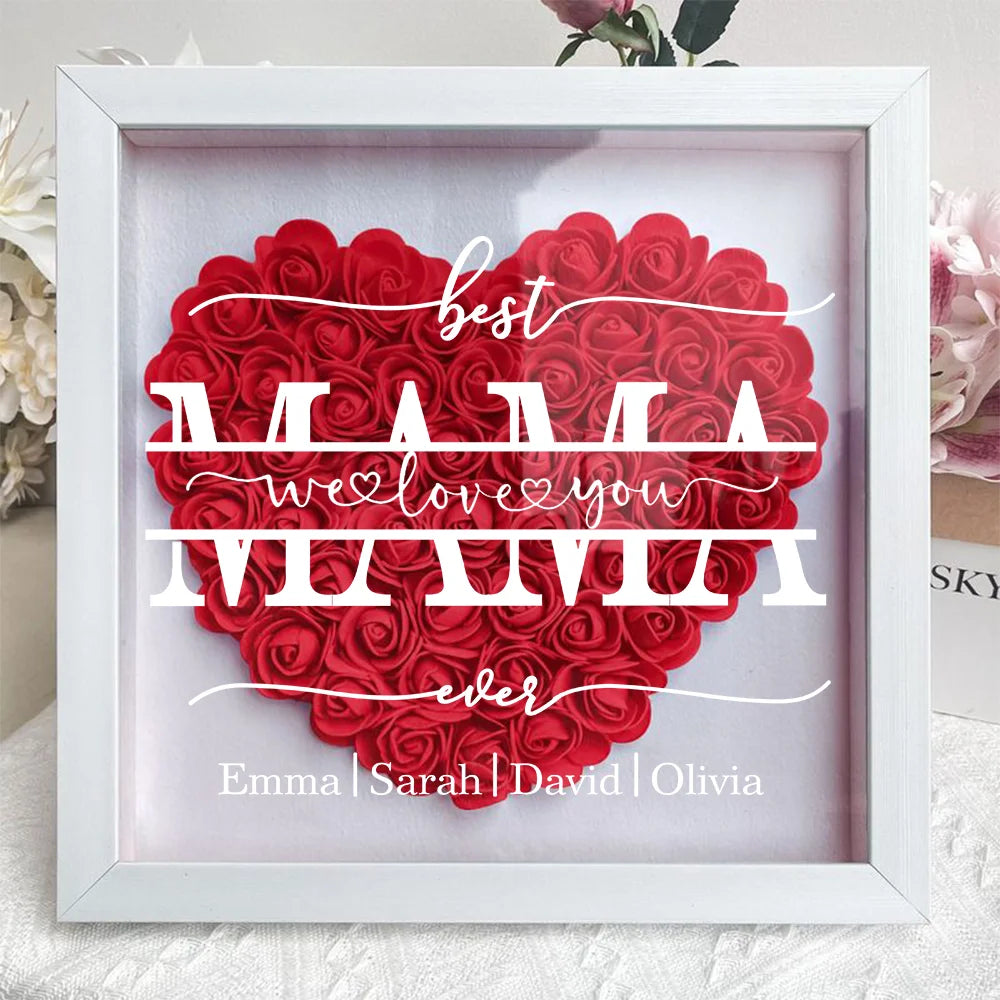 "Best Mom Ever" Heart Shaped Flower Shadow Box | Customized Gift for MUM, Nana Grandma
