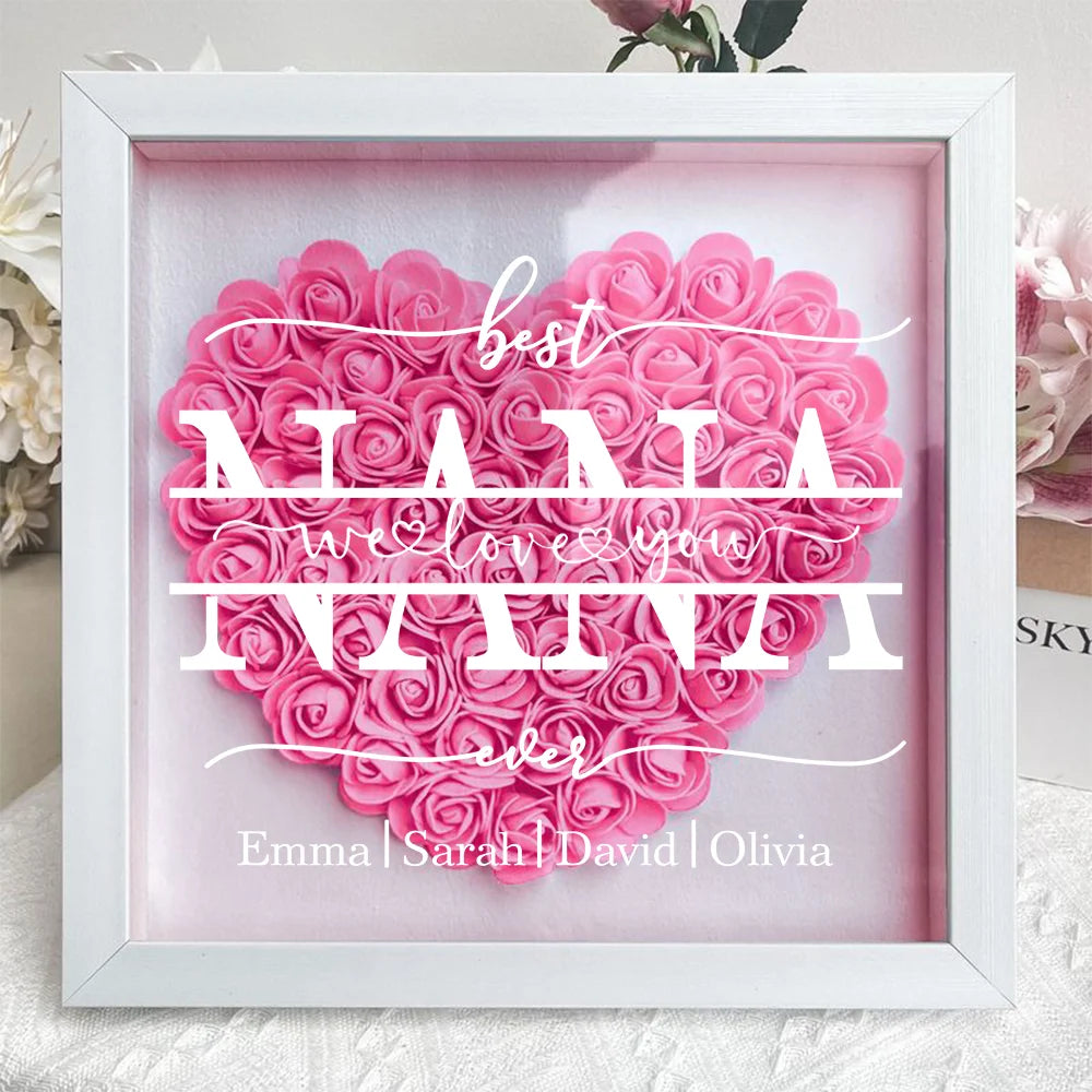 "Best Mom Ever" Heart Shaped Flower Shadow Box | Customized Gift for MUM, Nana Grandma