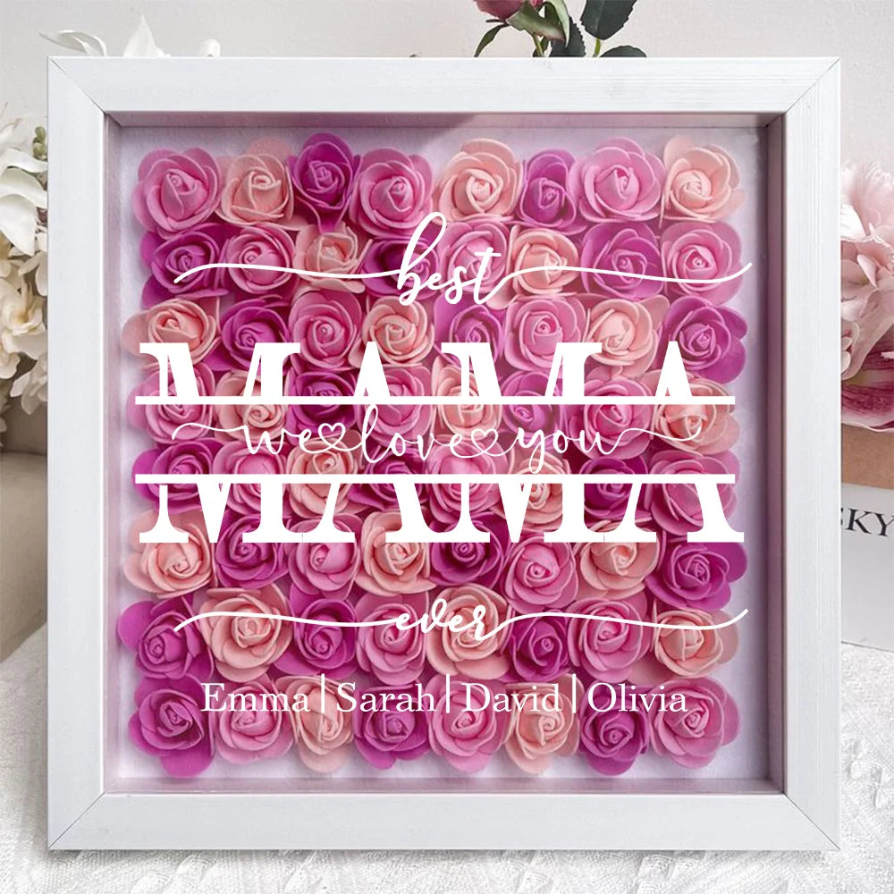 "Best Mom Ever" Heart Shaped Flower Shadow Box | Customized Gift for MUM, Nana Grandma
