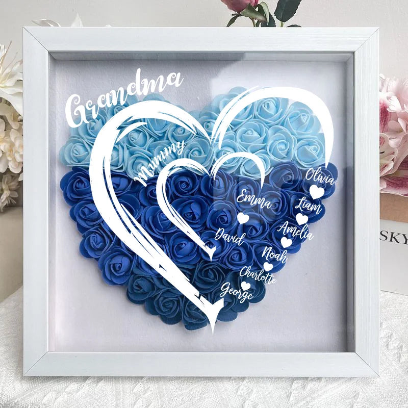 Grandma Hearts Mom Hearts - Personalized Flower Shadow Box
