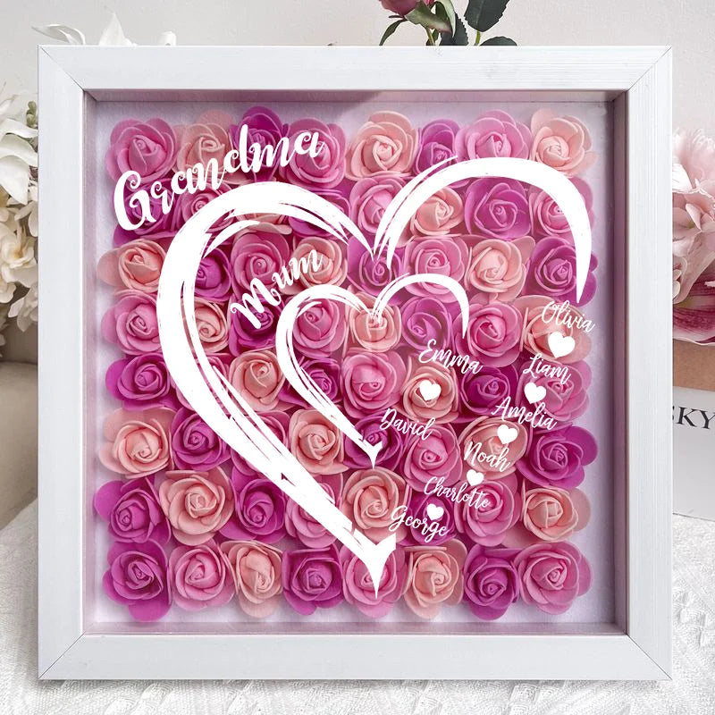 Grandma Hearts Mom Hearts - Personalized Flower Shadow Box