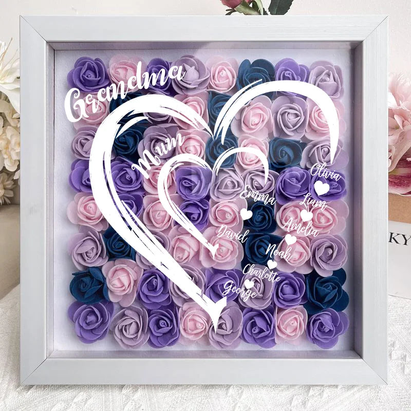 Grandma Hearts Mom Hearts - Personalized Flower Shadow Box