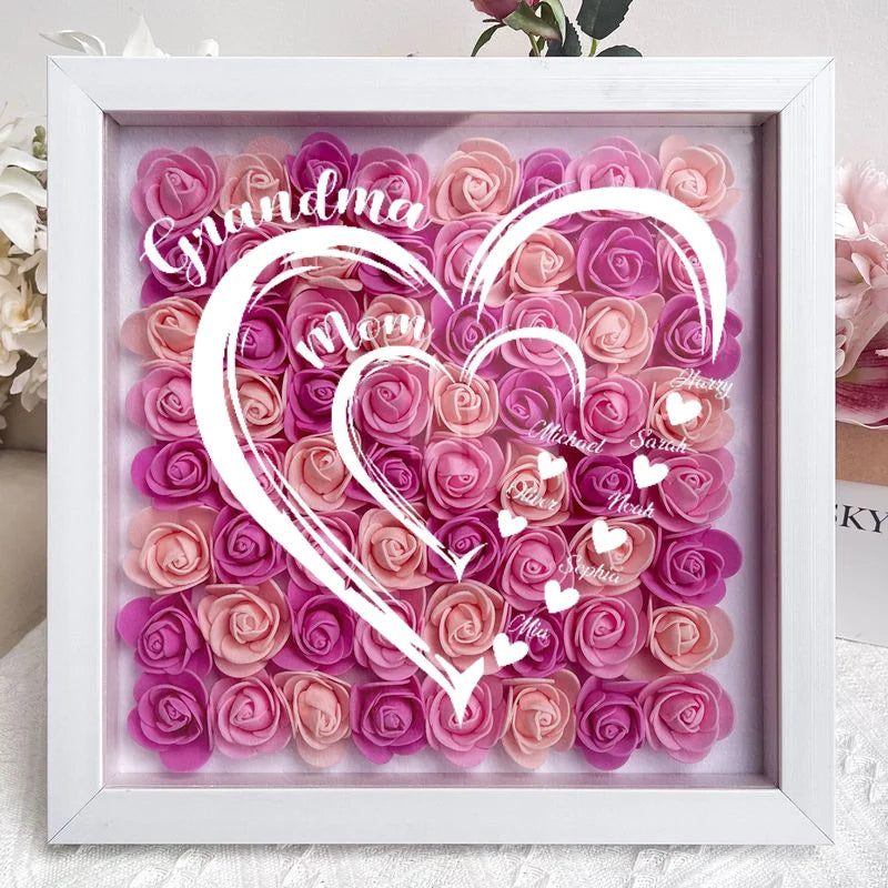 Grandma Hearts Mom Hearts - Personalized Flower Shadow Box