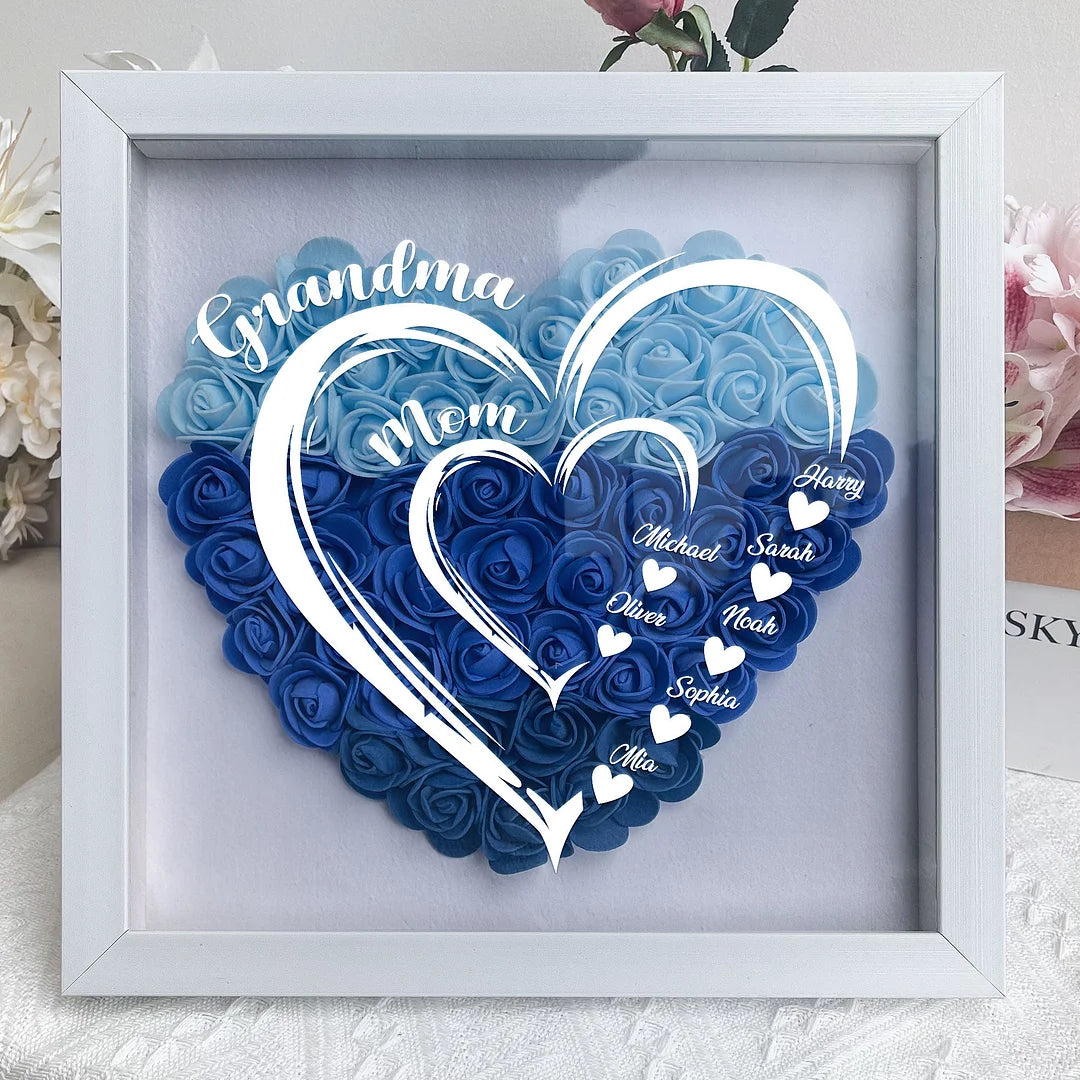 Grandma Hearts Mom Hearts - Personalized Flower Shadow Box