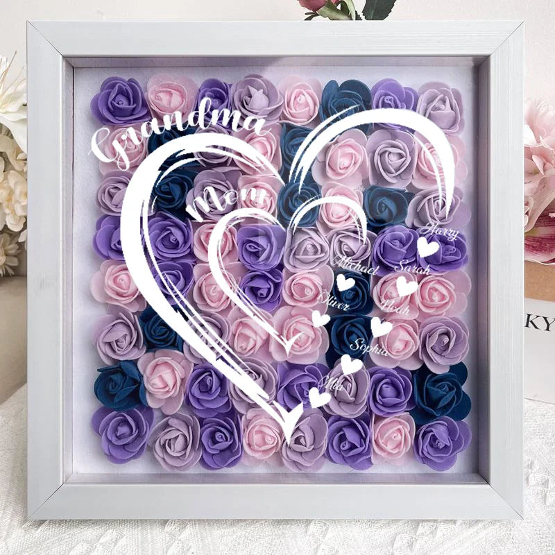 Grandma Hearts Mom Hearts - Personalized Flower Shadow Box