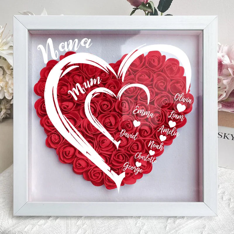 Grandma Hearts Mom Hearts - Personalized Flower Shadow Box