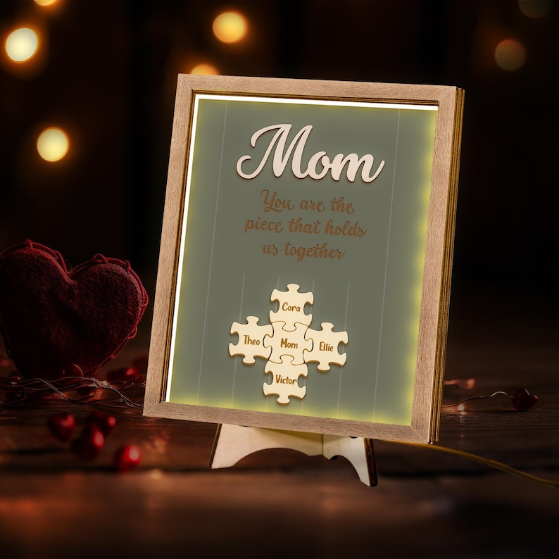 Personalized Mom Wood Puzzle Sign With Led Light