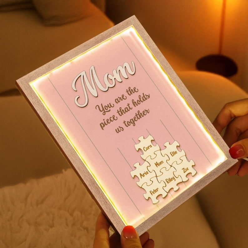 Personalized Mom Wood Puzzle Sign With Led Light