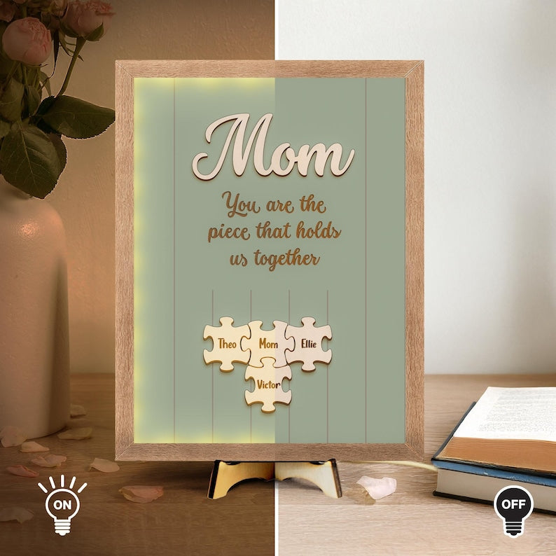 Personalized Mom Wood Puzzle Sign With Led Light