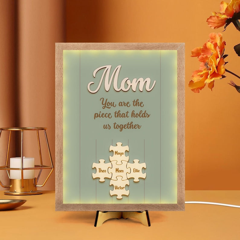 Personalized Mom Wood Puzzle Sign With Led Light
