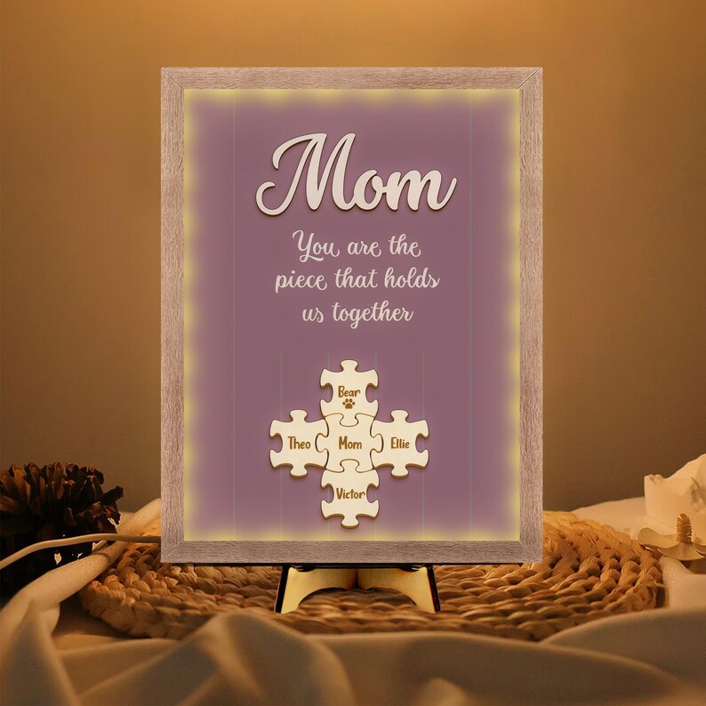 Personalized Mom Wood Puzzle Sign With Led Light