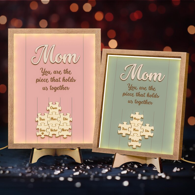 Personalized Mom Wood Puzzle Sign With Led Light