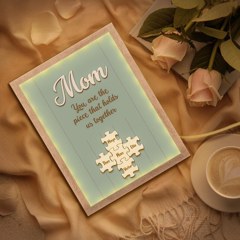 Personalized Mom Wood Puzzle Sign With Led Light