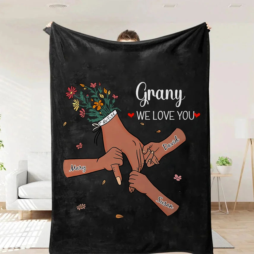 Custom Hand in Hand - MOM, We Love You Flannel & Sherpa Blanket