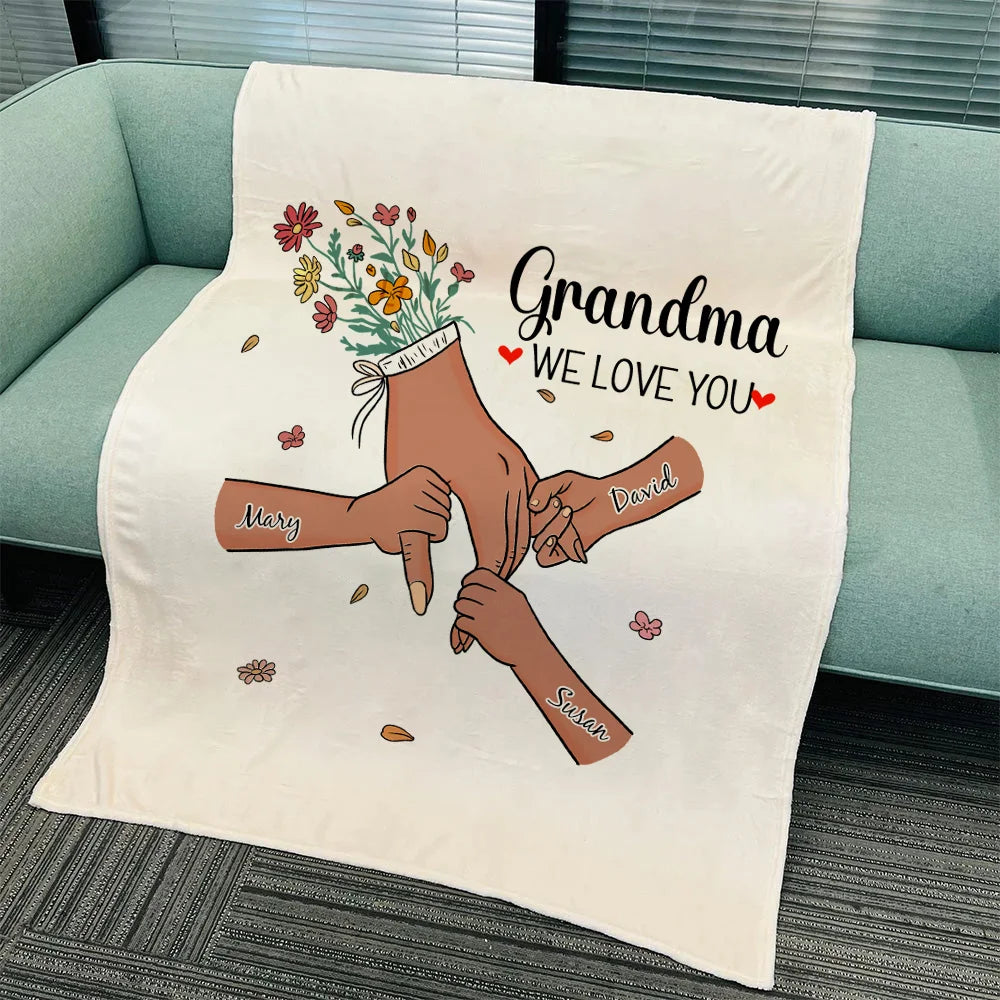 Custom Hand in Hand - MOM, We Love You Flannel & Sherpa Blanket