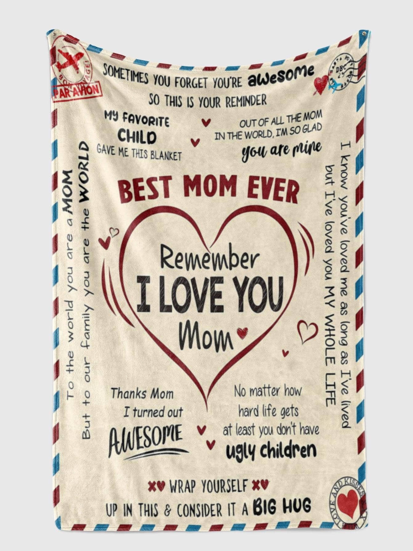 Heart And Slogan Pattern Blanket For Mom, Modern Knitted Fabric Sleeping Blanket Mother's Day Gift