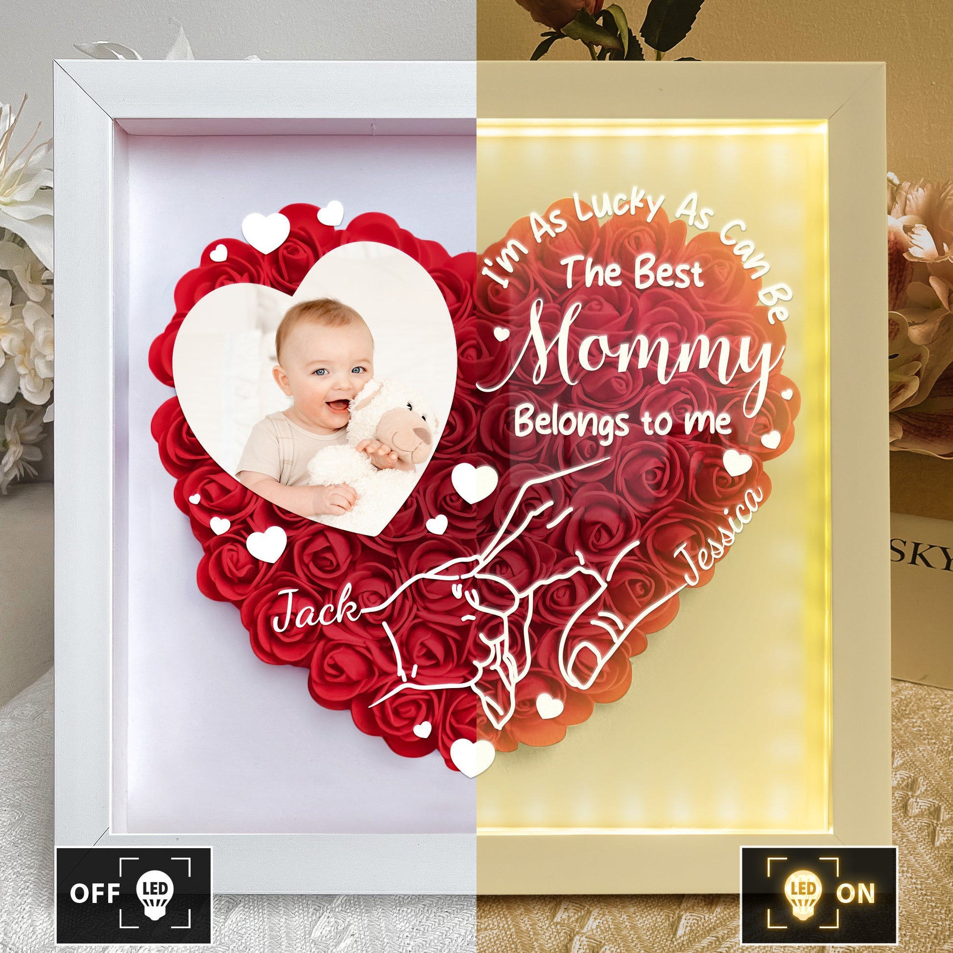 Custom I'm As Lucky As Can Be The Best Mommy Belongs To Me Photo Flower Shadow Box With Led Light