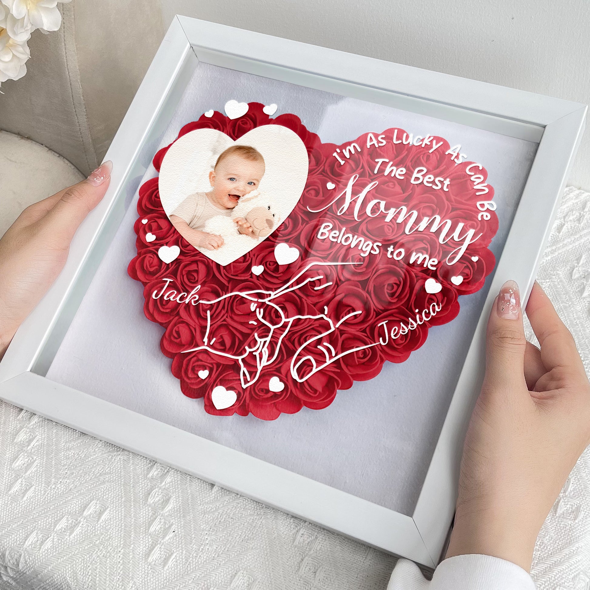 Custom I'm As Lucky As Can Be The Best Mommy Belongs To Me Photo Flower Shadow Box With Led Light
