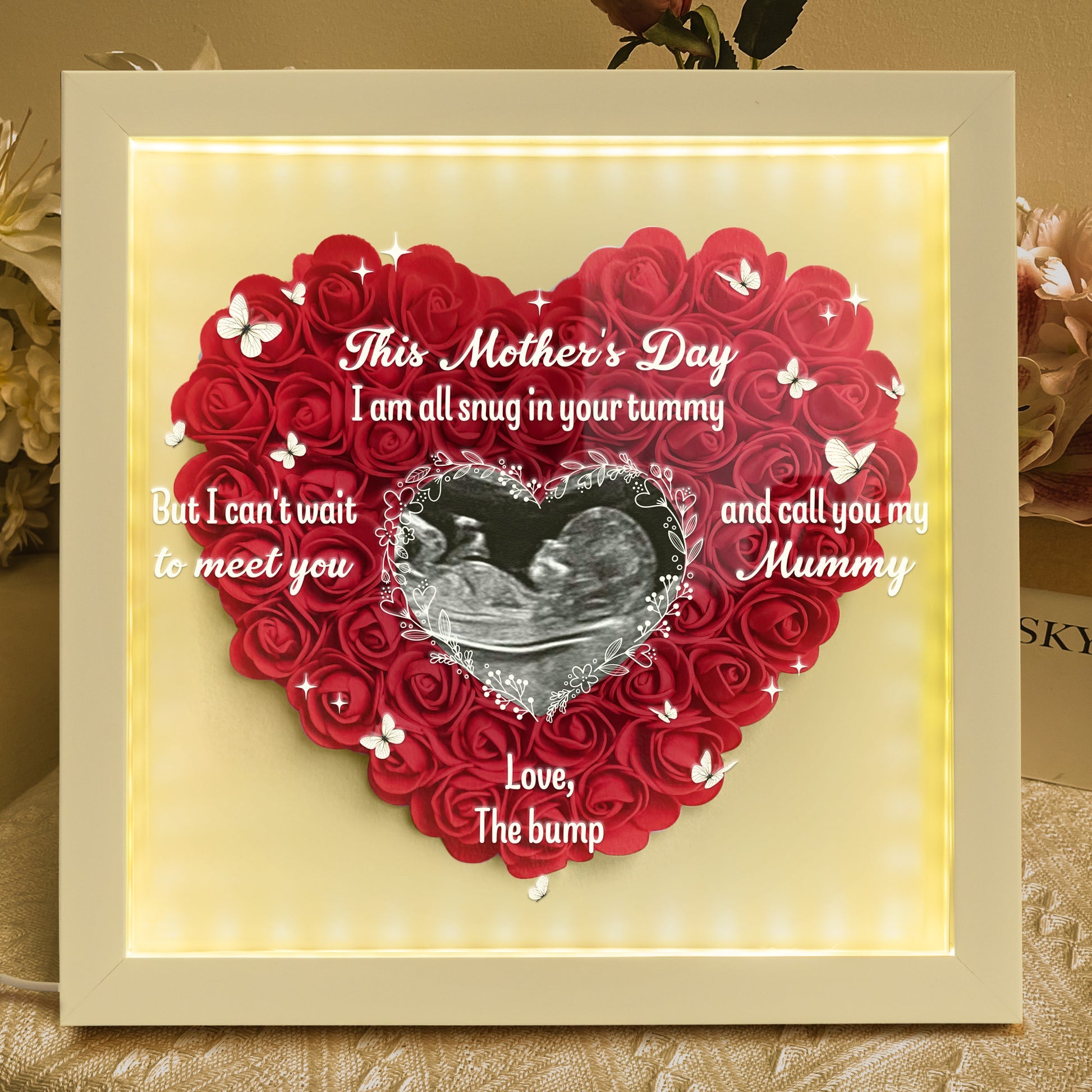 This Mother's Day I Am All Snug In Your Tummy Photo Flower Shadow Box With Led Light