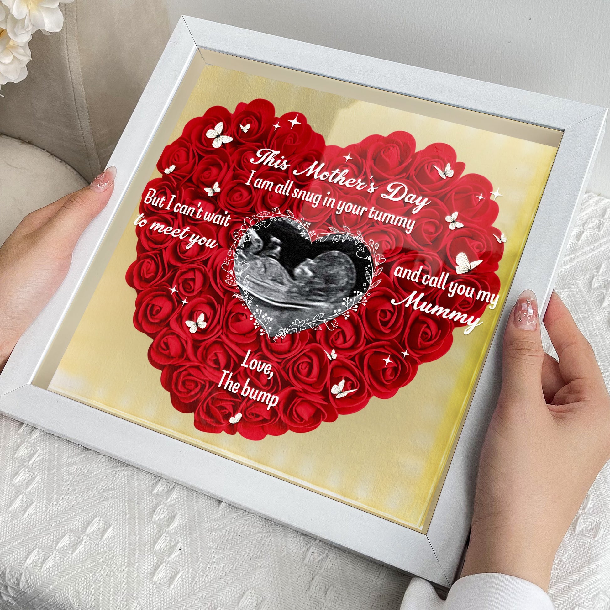 This Mother's Day I Am All Snug In Your Tummy Photo Flower Shadow Box With Led Light