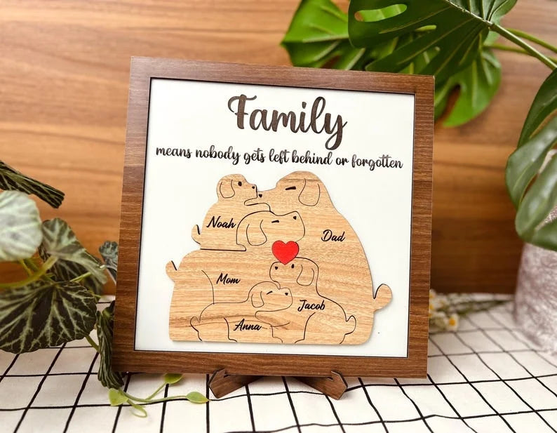 Personalized Dog Family Sign – Custom Engraved Gift for Mom, Parents & Kids
