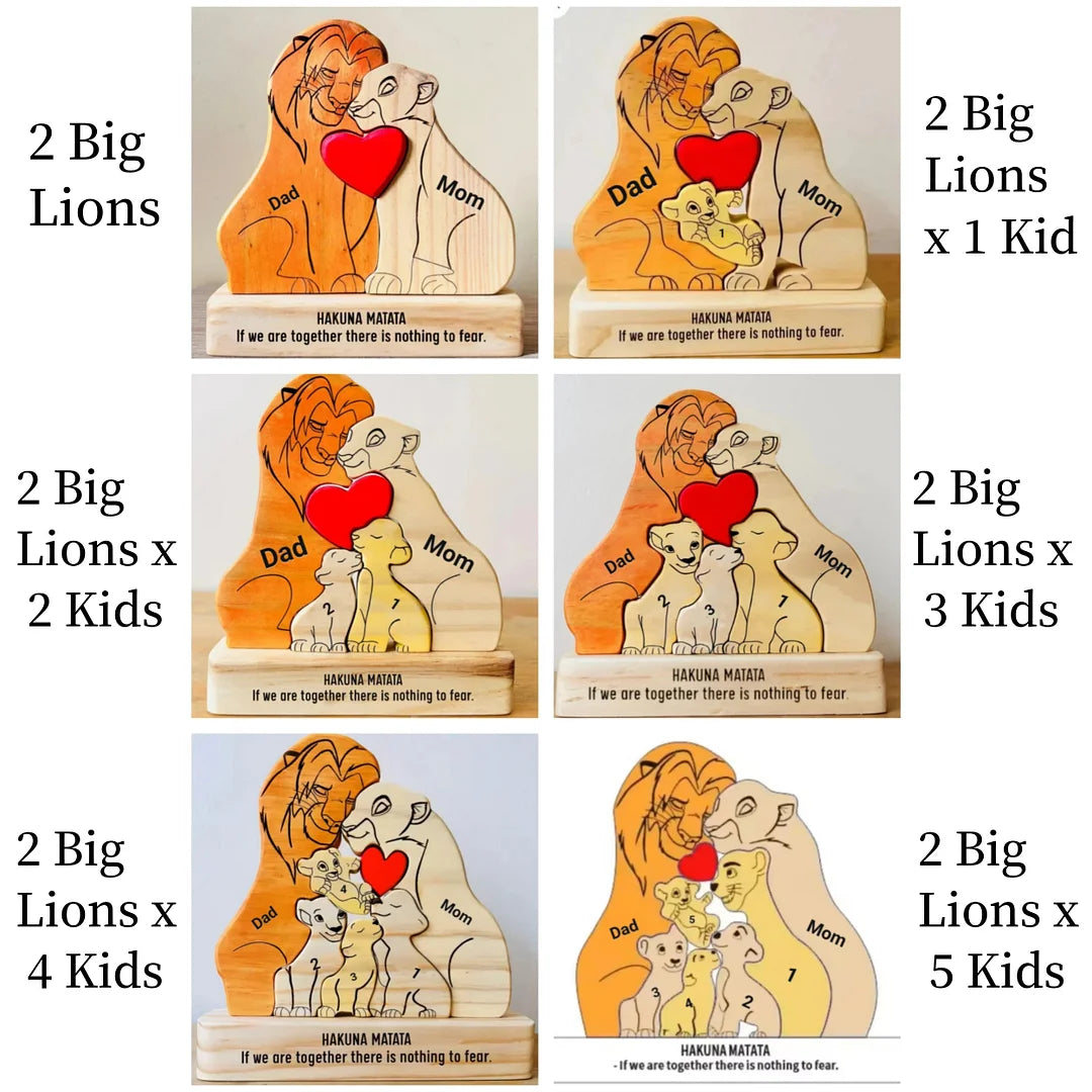 Custom Wooden Lion Family Puzzle – Home Decor & Gift