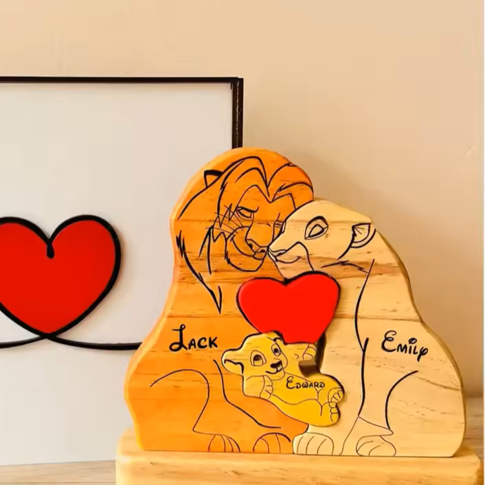 Custom Wooden Lion Family Puzzle – Home Decor & Gift